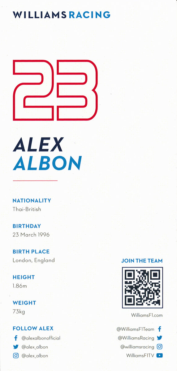 Alexander Albon Signed Official 8X4 inches 2023 Williams F1 Team