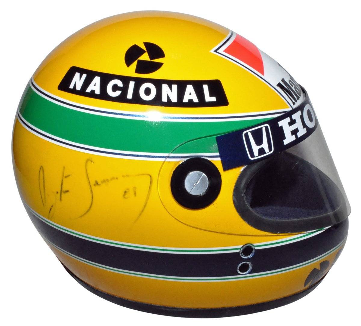 Ayrton Senna Signed Full Scale Replica 1988 F1 World Champion Helmet – Formula World Shop Inc