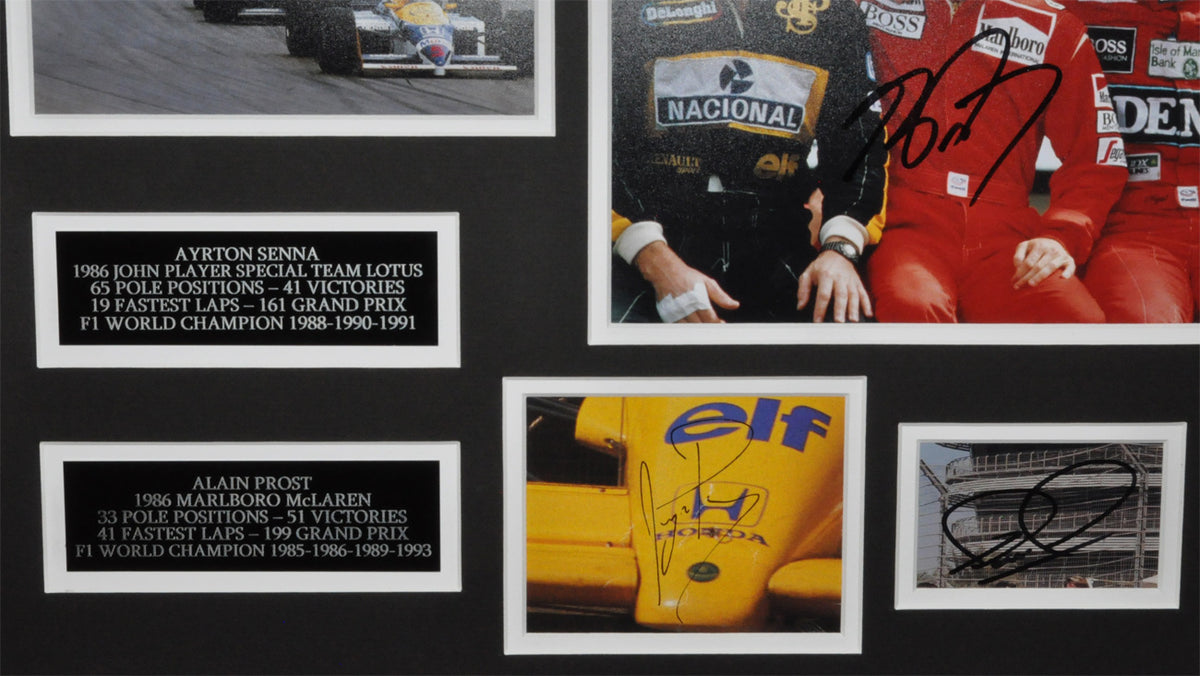 Ayrton Senna, Alain Prost, Nigel Mansell & Nelson Piquet Signed