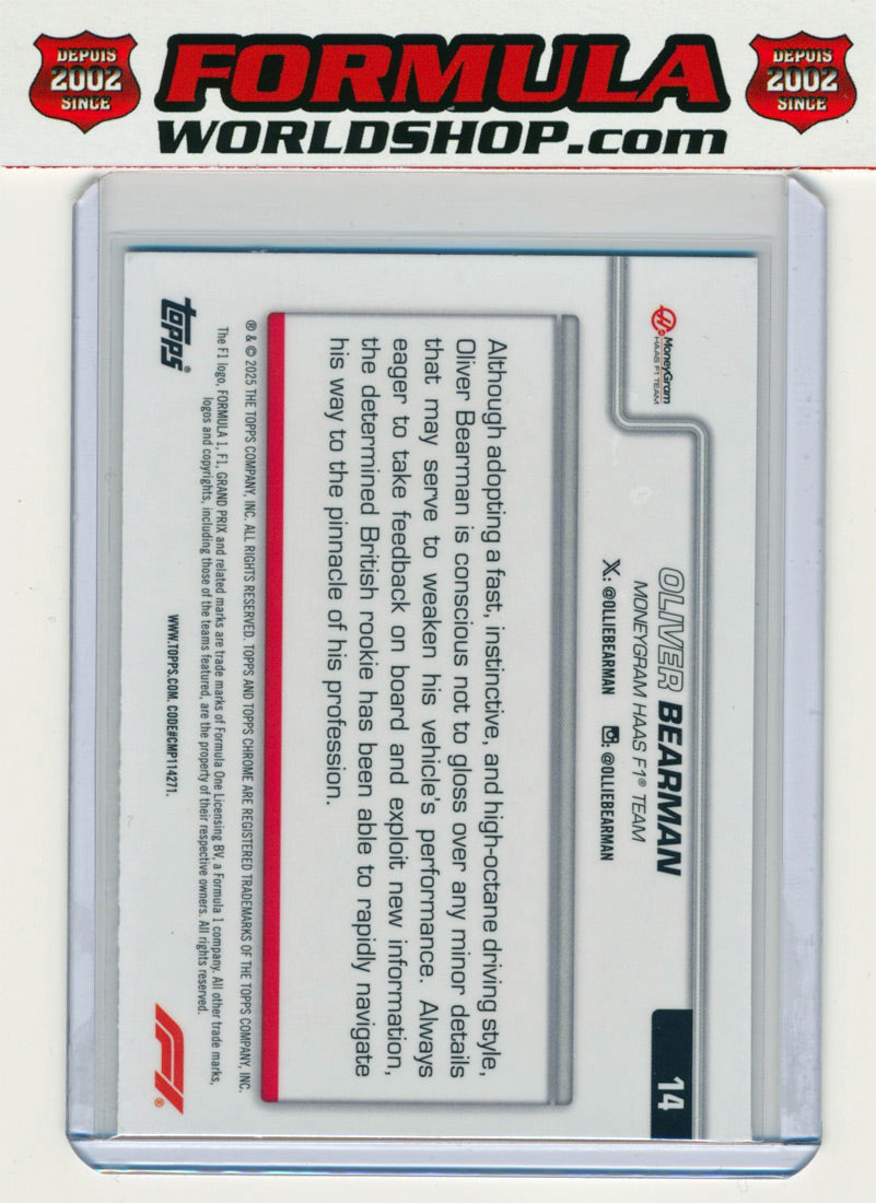 Oliver Bearman 2025 F1 Topps Chrome Formula 1 Haas Base Portrait Rooki ...