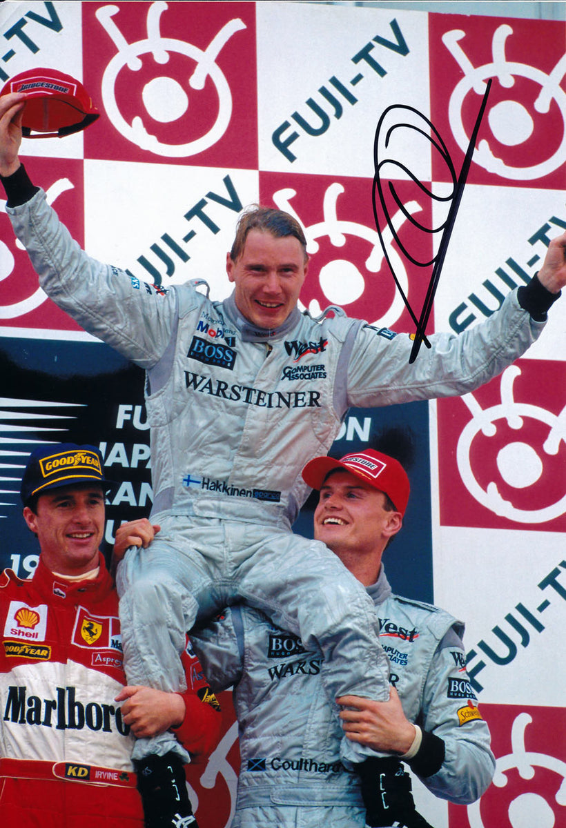 Mika Hakkinen Signed 8X12 inches 1998 Japan GP F1 Pudium Photo