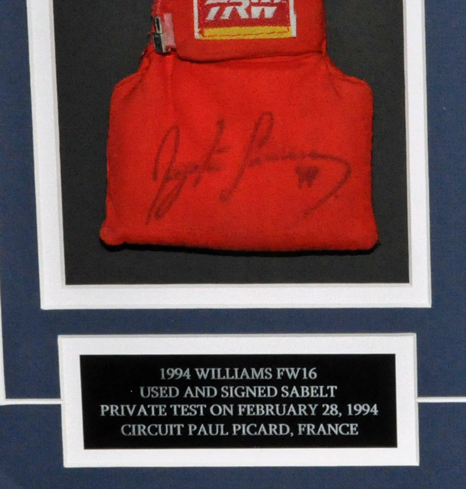 senna、他の方はご購入ご遠慮下さい Ayrton Senna Used and Signed 1994 Sabelt Williams Montage Frame
