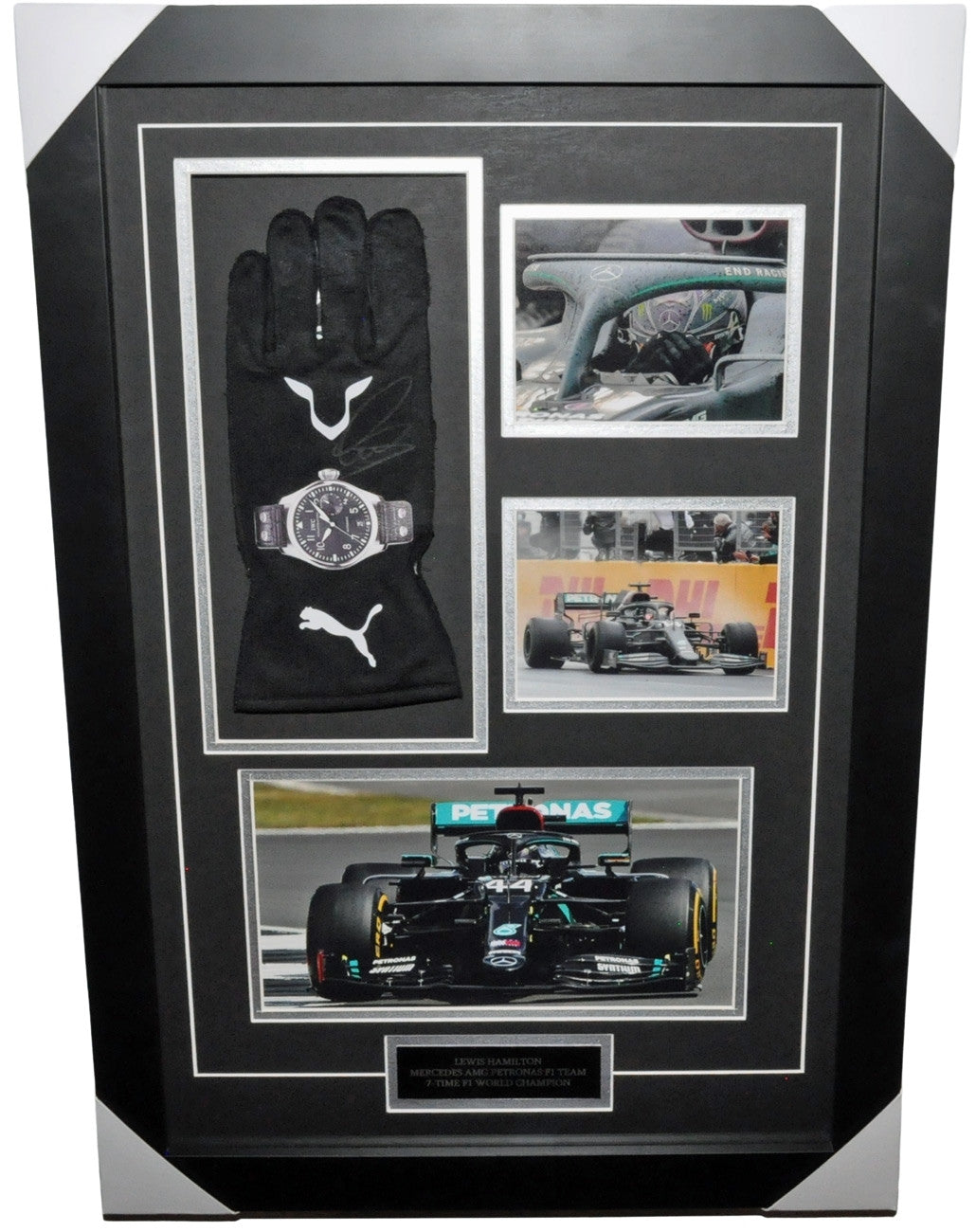mercedes f1 handschuhe Lewis Hamilton Signed 21X27 Inches 2020 Mercedes Glove F1 Photo Frame – Formula World Shop Inc