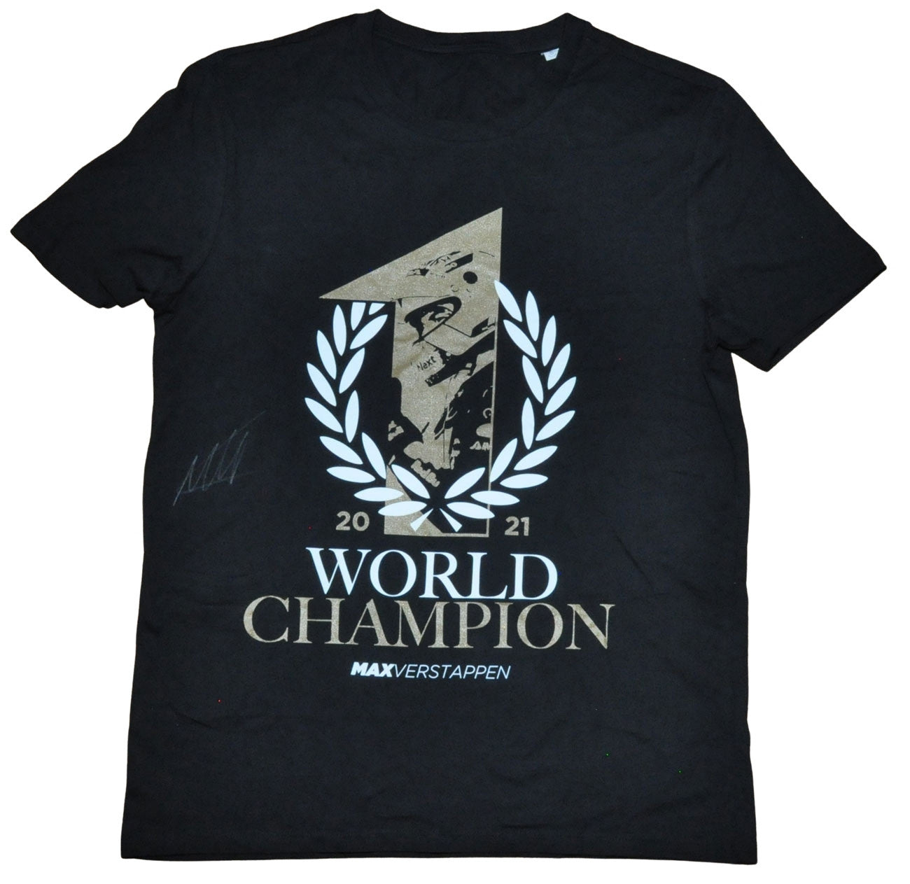 Max Verstappen Signed 2021 F1 World Champion Black T-Shirt