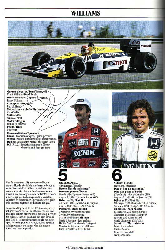 8 F1 drivers signed the 1986 Canada GP Program – Formula World