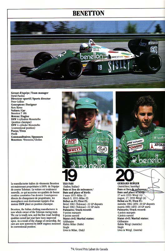 8 F1 drivers signed the 1986 Canada GP Program – Formula World